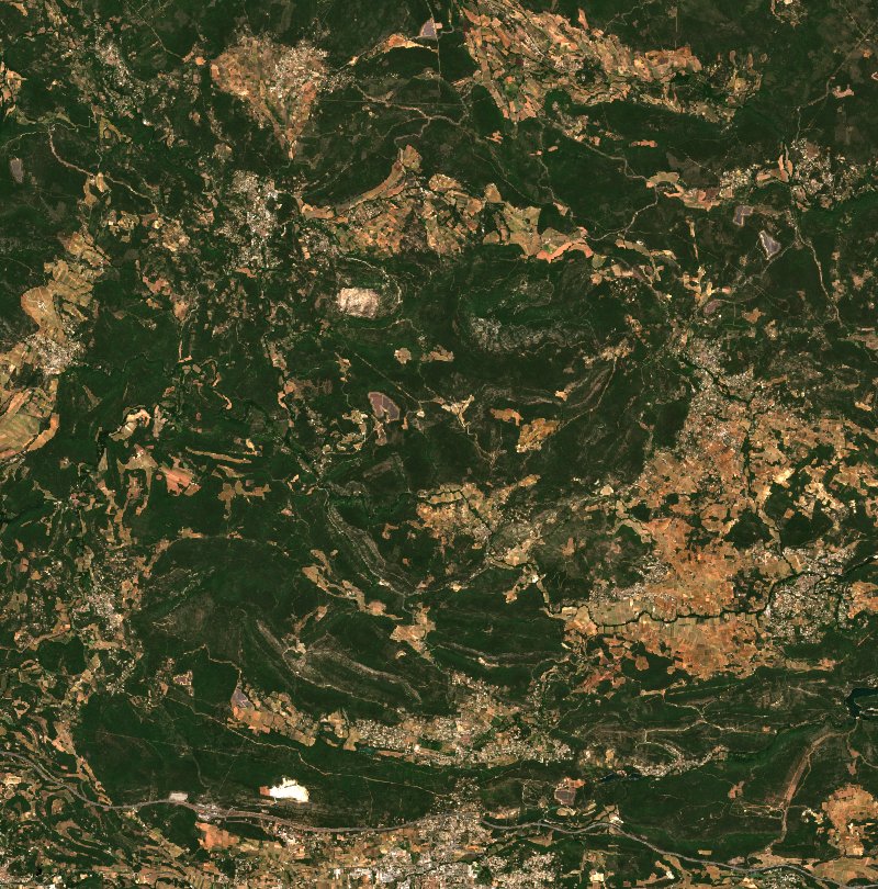 Sentinel-2-Satellitenbild des Gebiets bei Correns vor dem Brand, am 12. Juni 2026