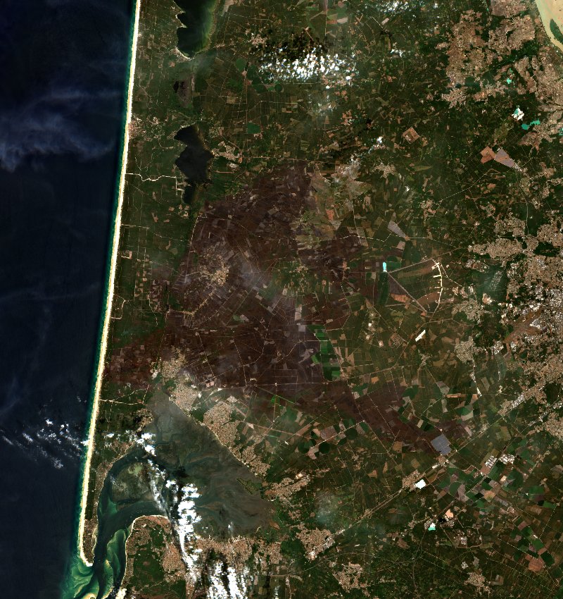 Le Porge von Sentinel-2 erfasst am 2. August