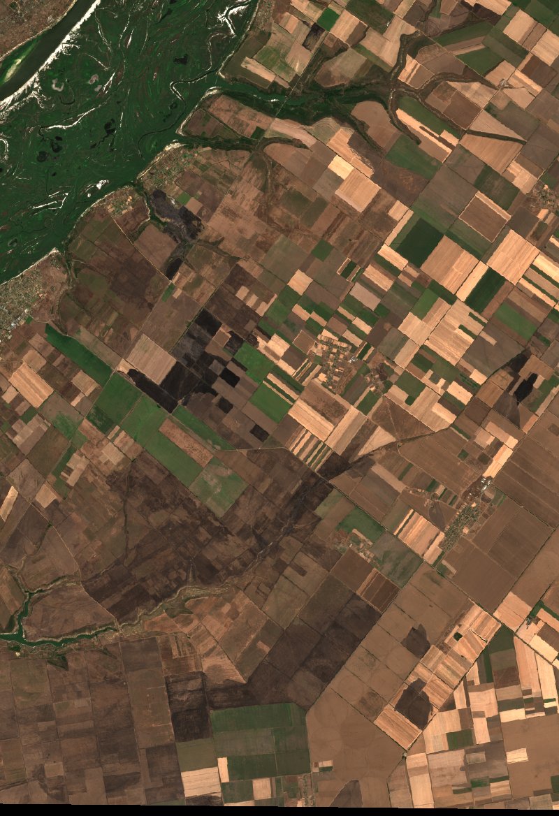 Горностаївська селищна громада (UA) vu par Sentinel-2 le 1er août