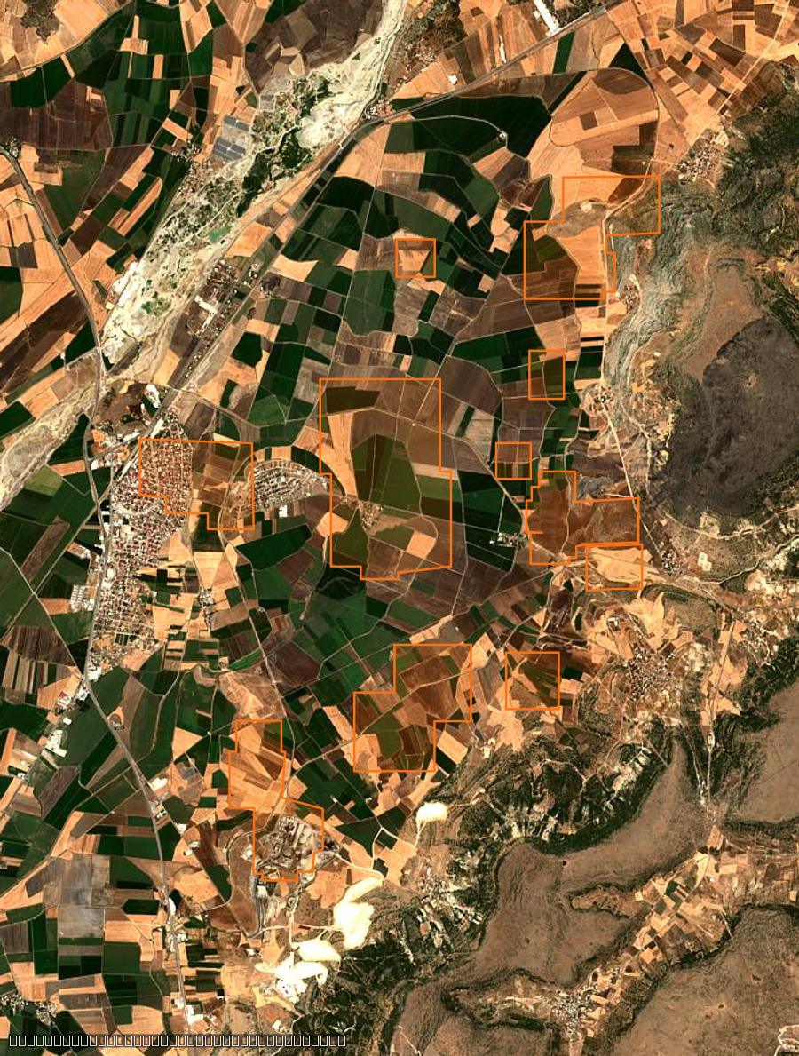 Contour de la zone brûlée de Pazarcık (TR), tracé sur l'imagerie satellite