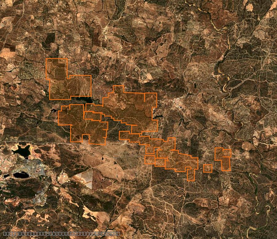 Contour de la zone brûlée d'Alosno (ES), tracé sur l'imagerie satellite