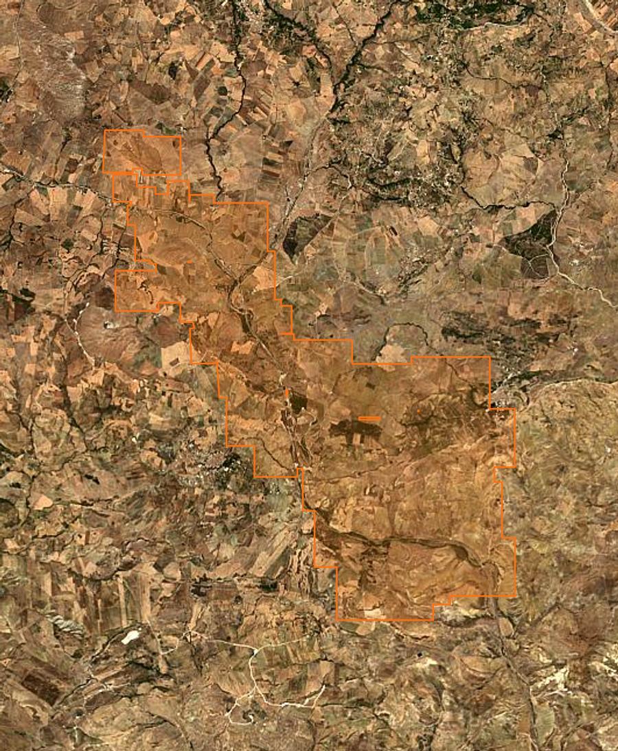 Contour de la zone brûlée de Resuttano (IT), tracé sur l'imagerie satellite