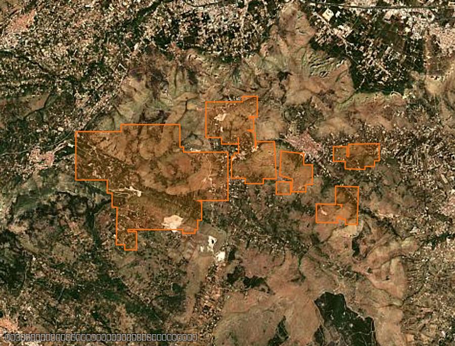 Contour de la zone brûlée de Belmonte Mezzagno (IT), tracé sur l'imagerie satellite