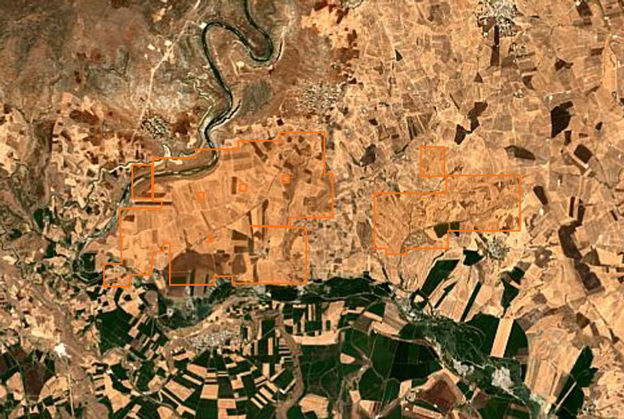 Contour de la zone brûlée d'Yenişehir (TR), tracé sur l'imagerie satellite