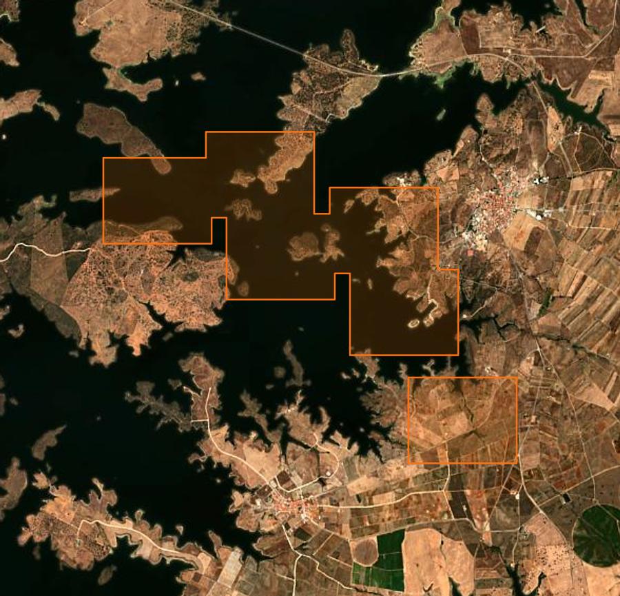 Contour de la zone brûlée de Mourão (PT), tracé sur l'imagerie satellite