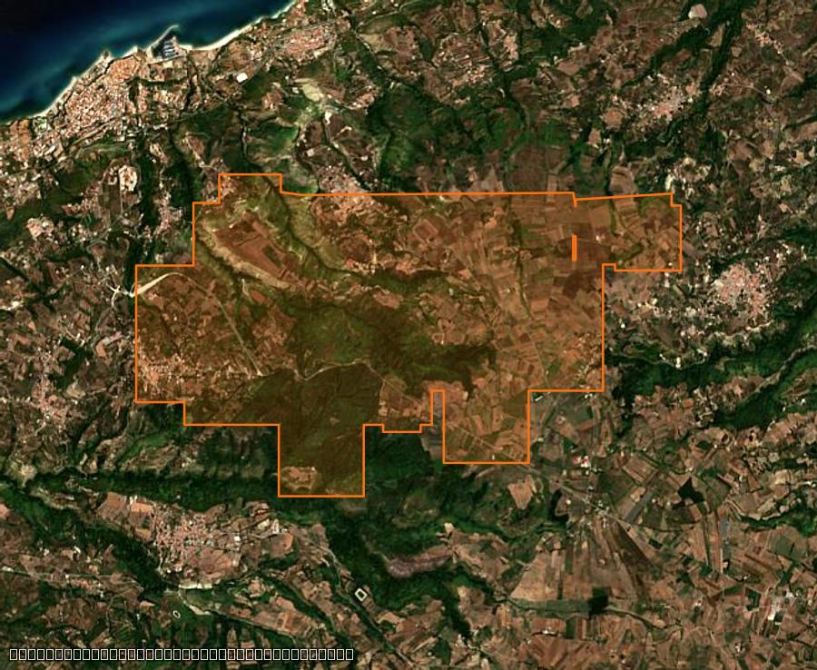 Contour de la zone brûlée de Drapia (IT), tracé sur l'imagerie satellite