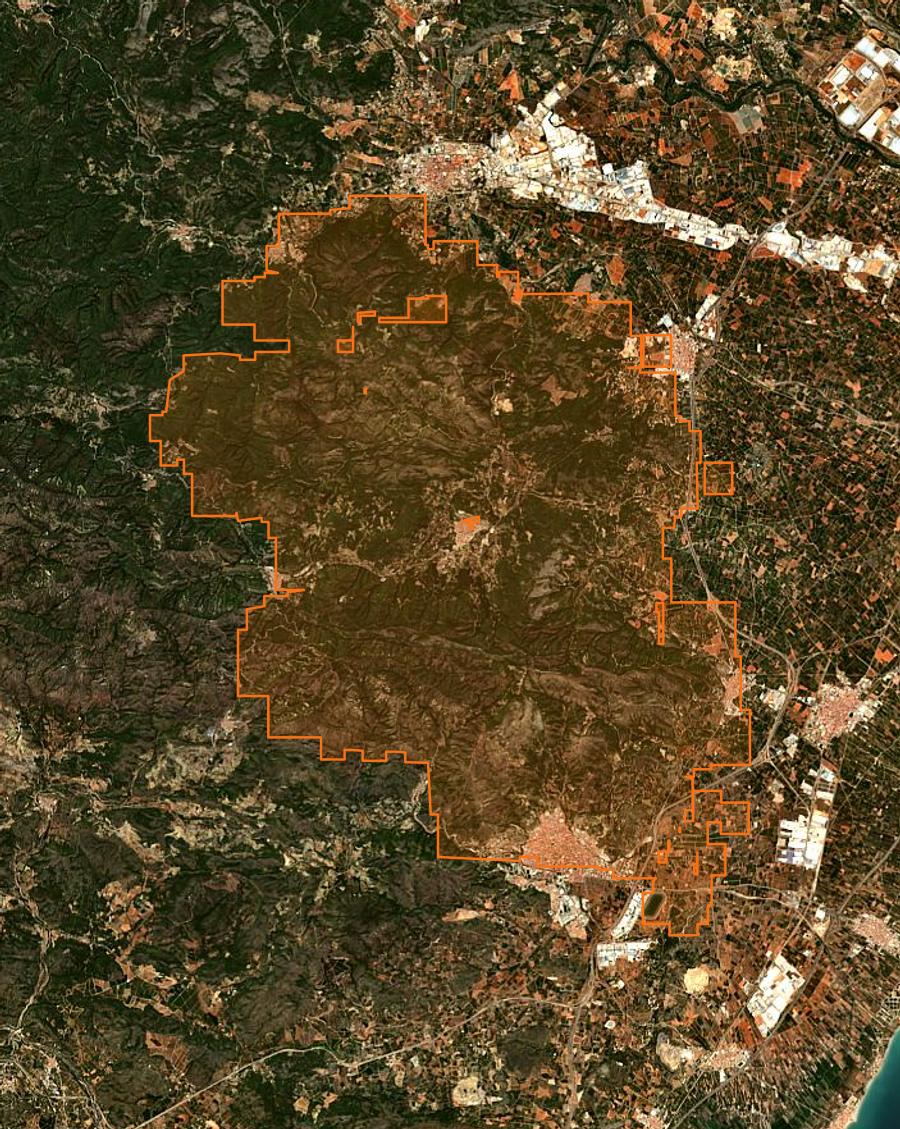 Contour de la zone brûlée d'Artana (ES), tracé sur l'imagerie satellite