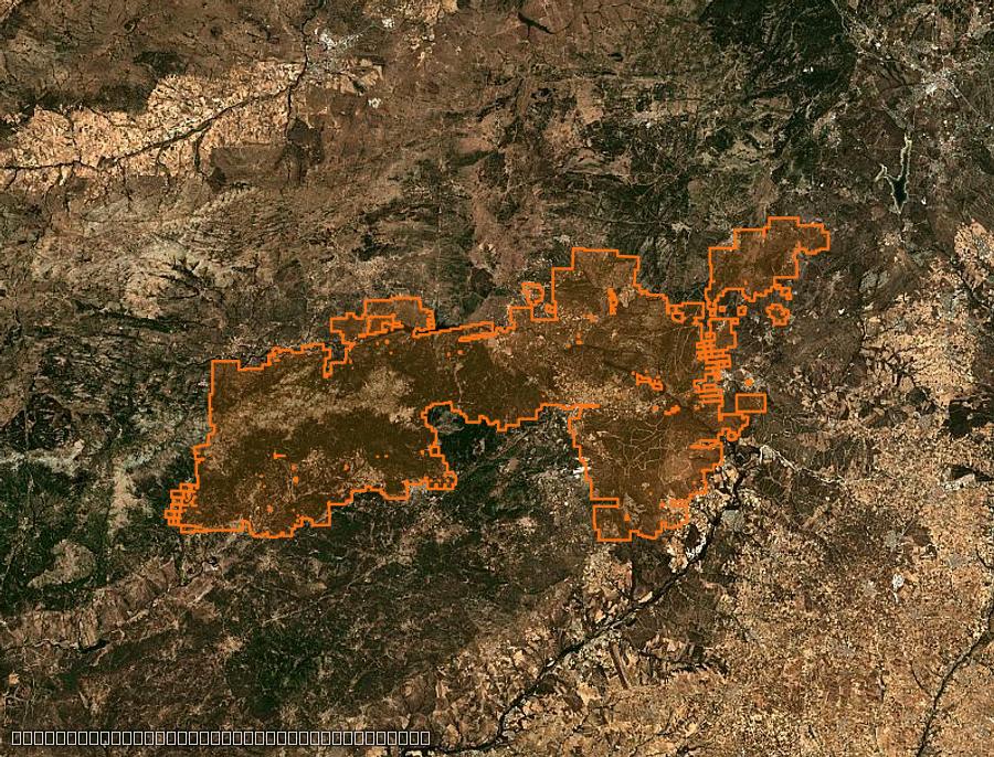 Contour de la zone brûlée d'El Barraco (ES), tracé sur l'imagerie satellite