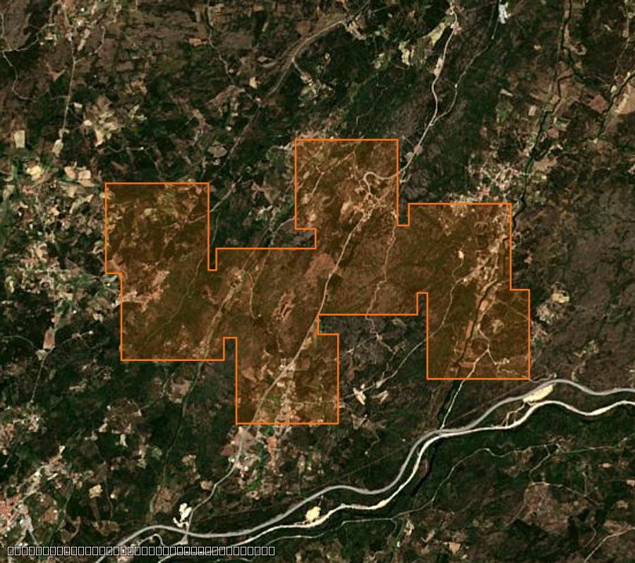 Contour de la zone brûlée de Carrapichana (PT), tracé sur l'imagerie satellite