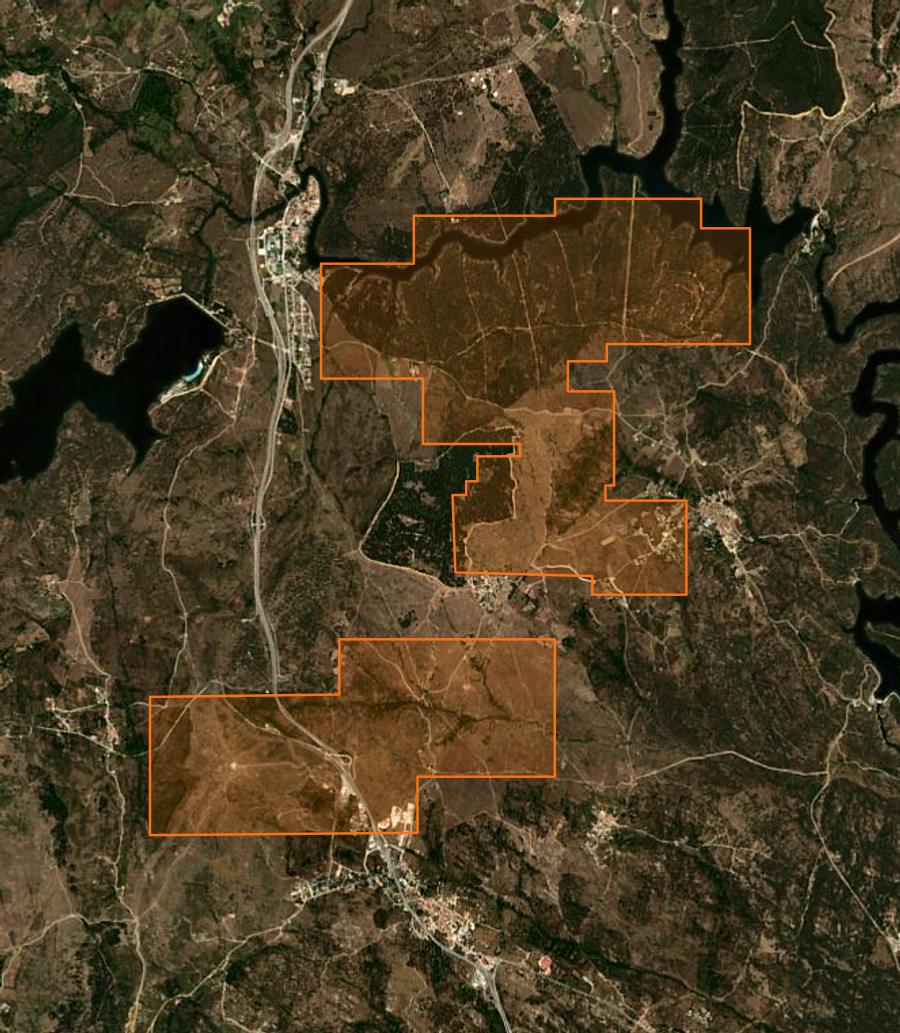 Contour de la zone brûlée de Puentes Viejas (ES), tracé sur l'imagerie satellite
