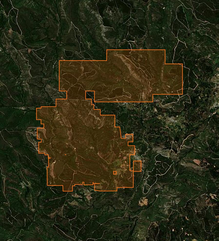 Contour de la zone brûlée de Villafranca del Bierzo (ES), tracé sur l'imagerie satellite