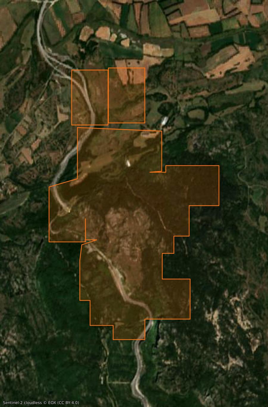 Umriss der Brandfläche bei Saint-Félix-de-l'Héras, gezeichnet auf Satellitenbilder