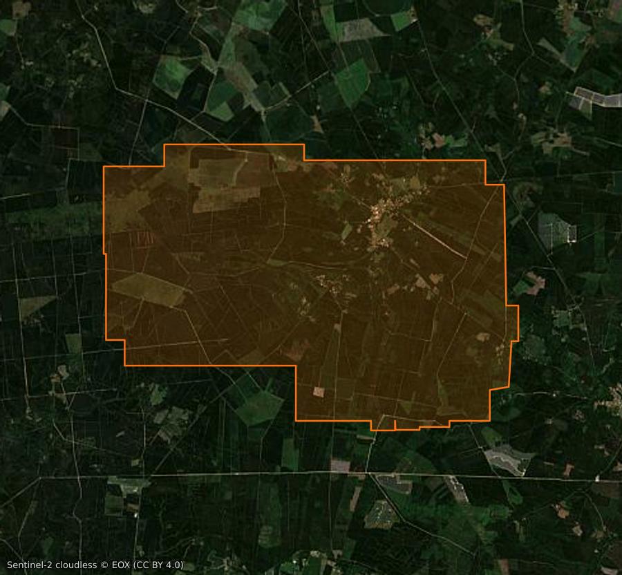 Umriss der Brandfläche bei Luglon, gezeichnet auf Satellitenbilder