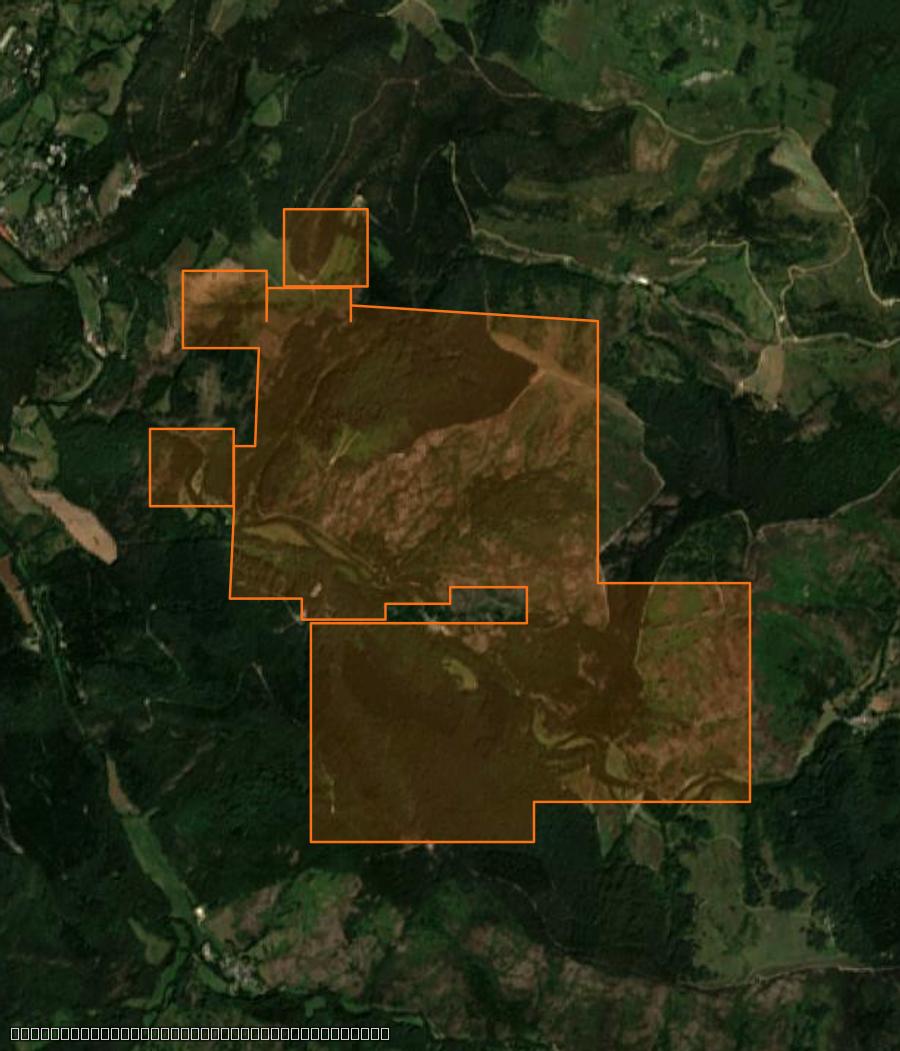 Outline of the burned area near Meyrueis, drawn over satellite imagery