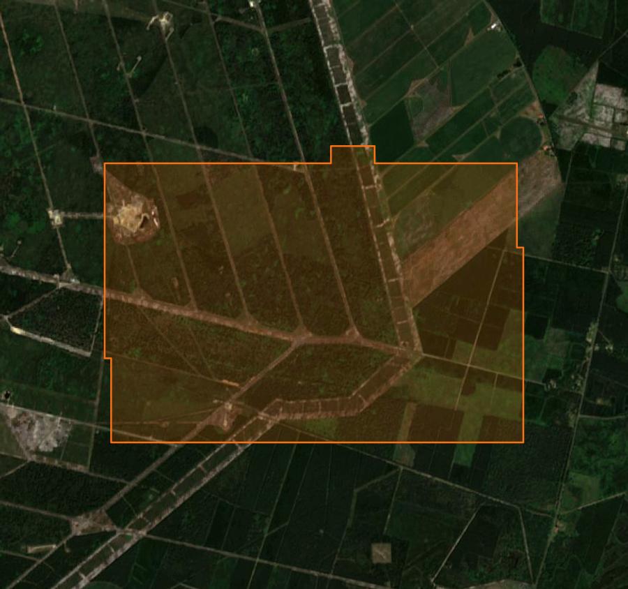 Umriss der Brandfläche bei Captieux, gezeichnet auf Satellitenbilder