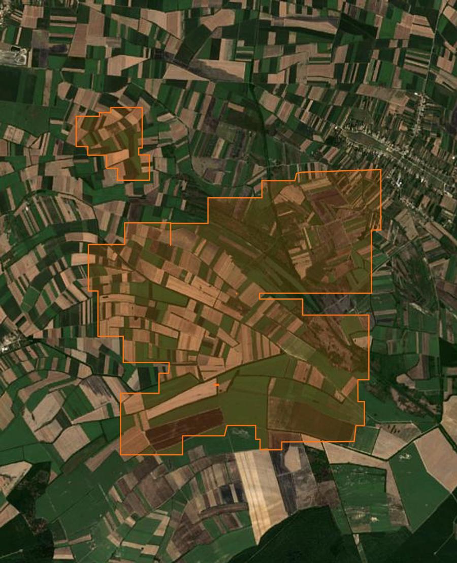 Contour de la zone brûlée de Општина Пећинци (RS), tracé sur l'imagerie satellite