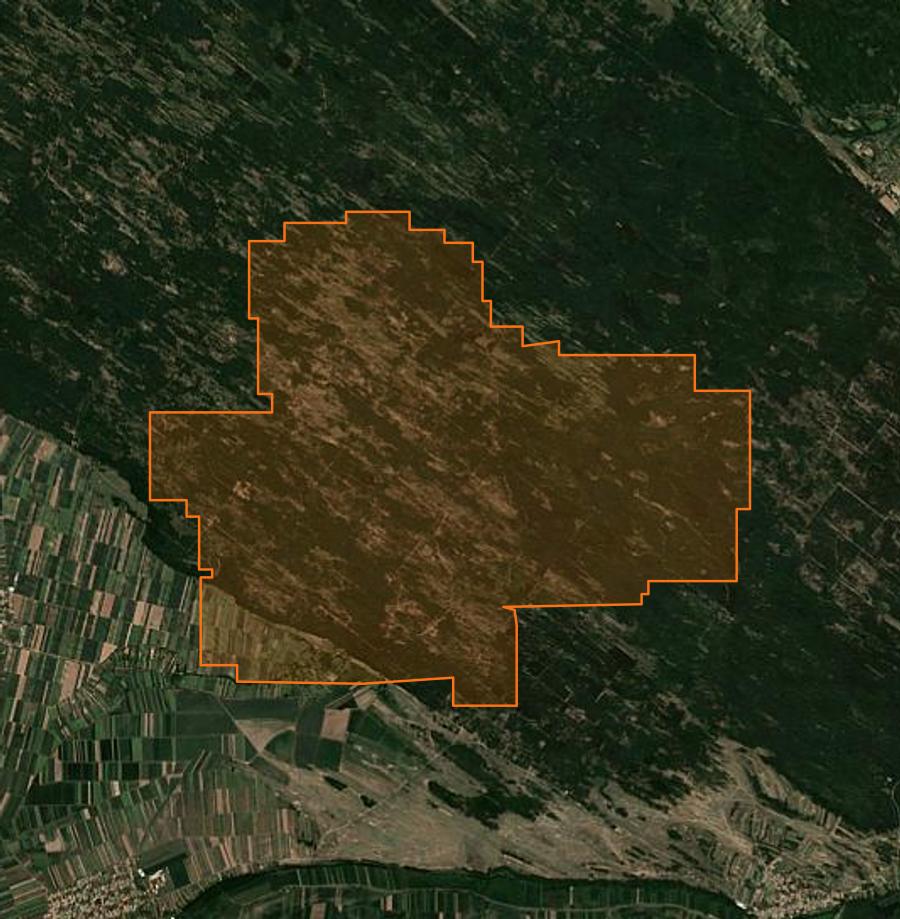 Contour de la zone brûlée de Општина Ковин (RS), tracé sur l'imagerie satellite