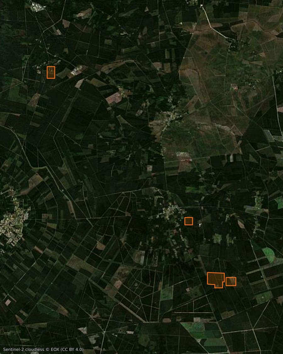 Umriss der Brandfläche bei Saumos, gezeichnet auf Satellitenbilder