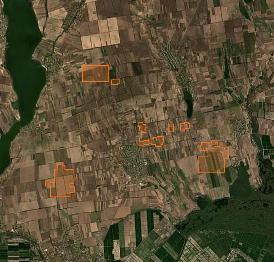 Contour de la zone brûlée de Кілійська міська громада (UA), tracé sur l'imagerie satellite