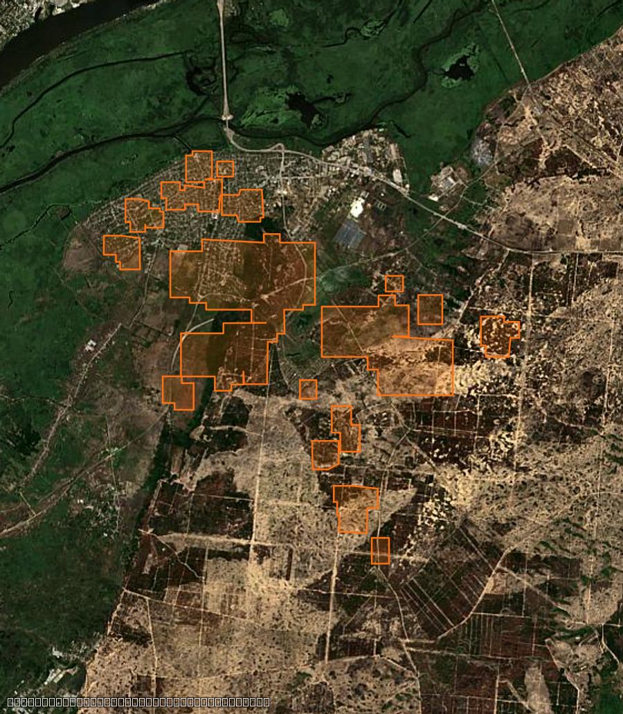 Contour de la zone brûlée de Олешківська міська громада (UA), tracé sur l'imagerie satellite