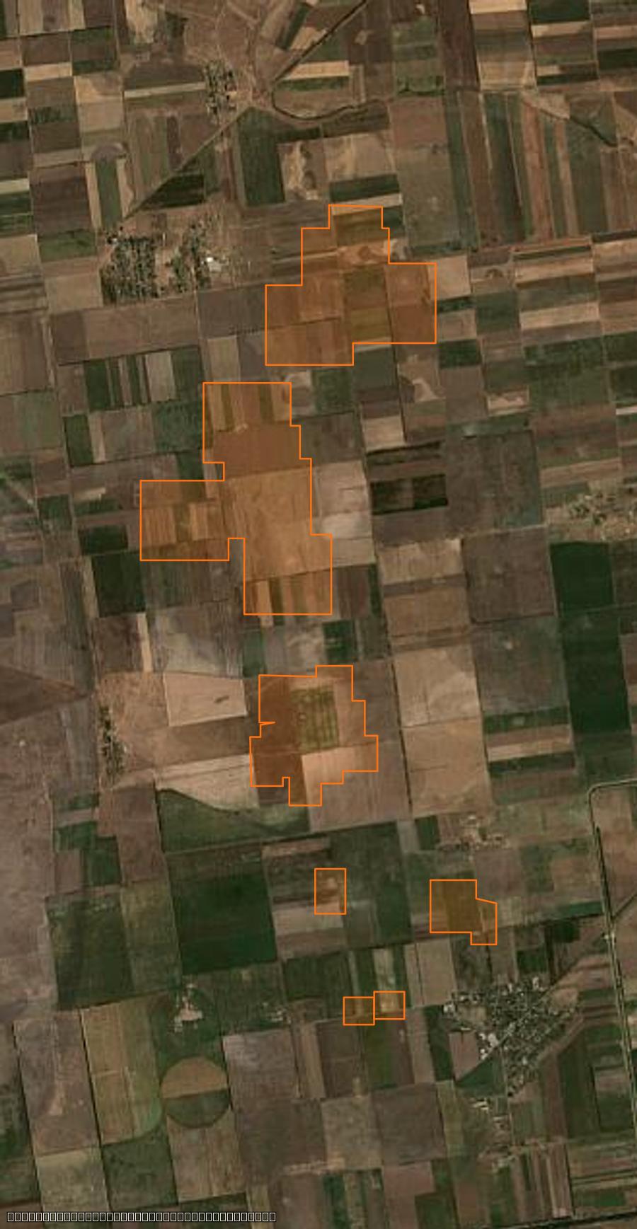 Contour de la zone brûlée de Якимівська селищна громада (UA), tracé sur l'imagerie satellite