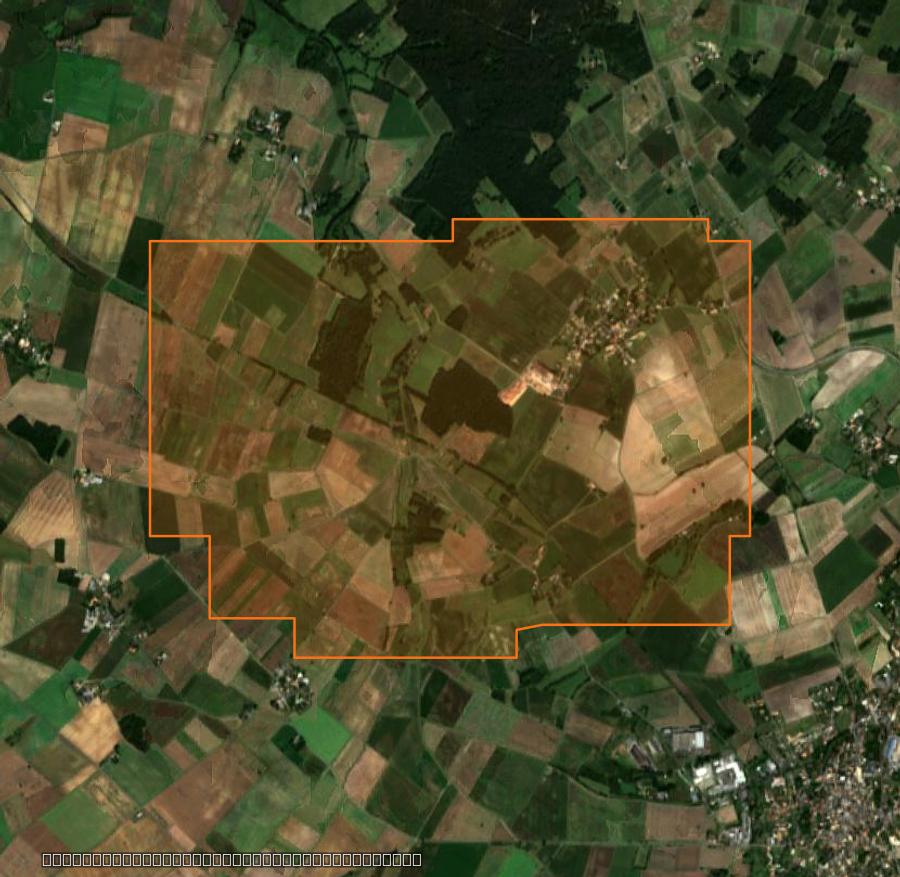 Umriss der Brandfläche bei Chouppes, gezeichnet auf Satellitenbilder