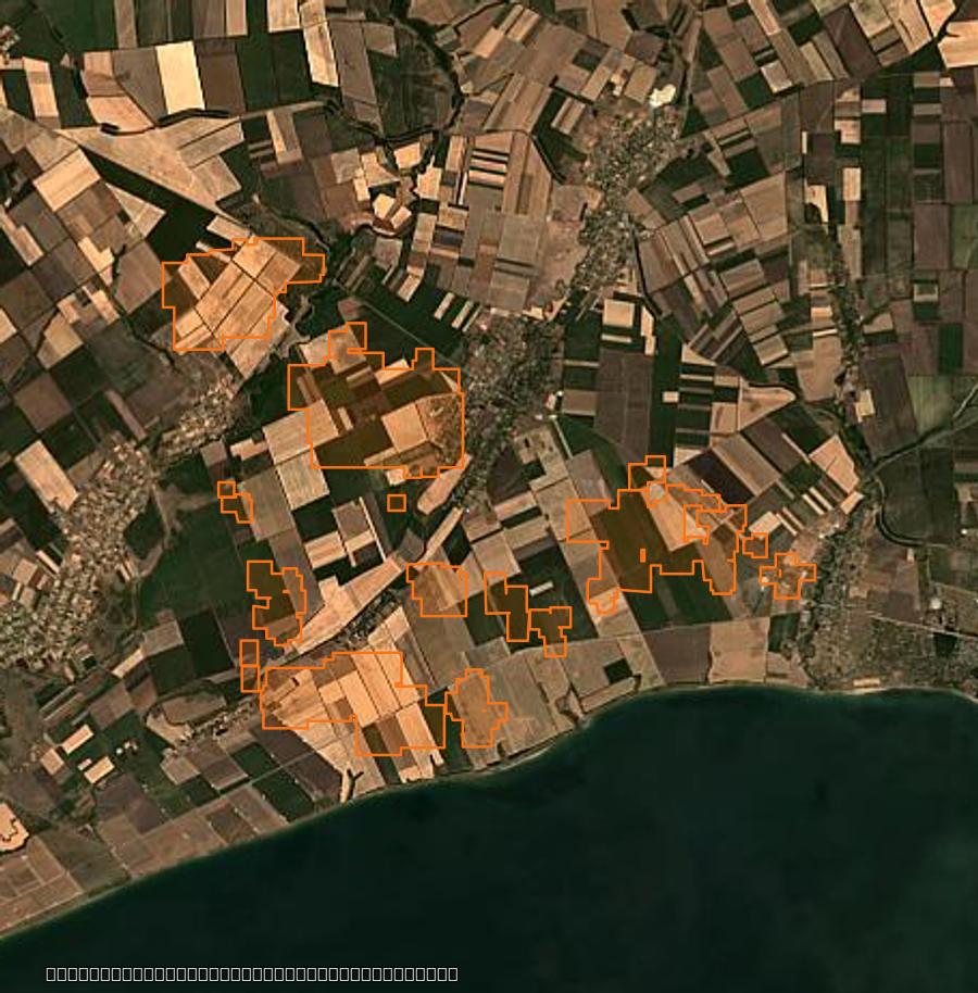 Contour de la zone brûlée de Андріївська селищна громада (UA), tracé sur l'imagerie satellite