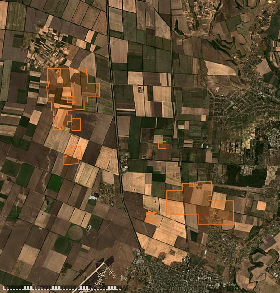 Contour de la zone brûlée de Семенівська сільська громада (UA), tracé sur l'imagerie satellite