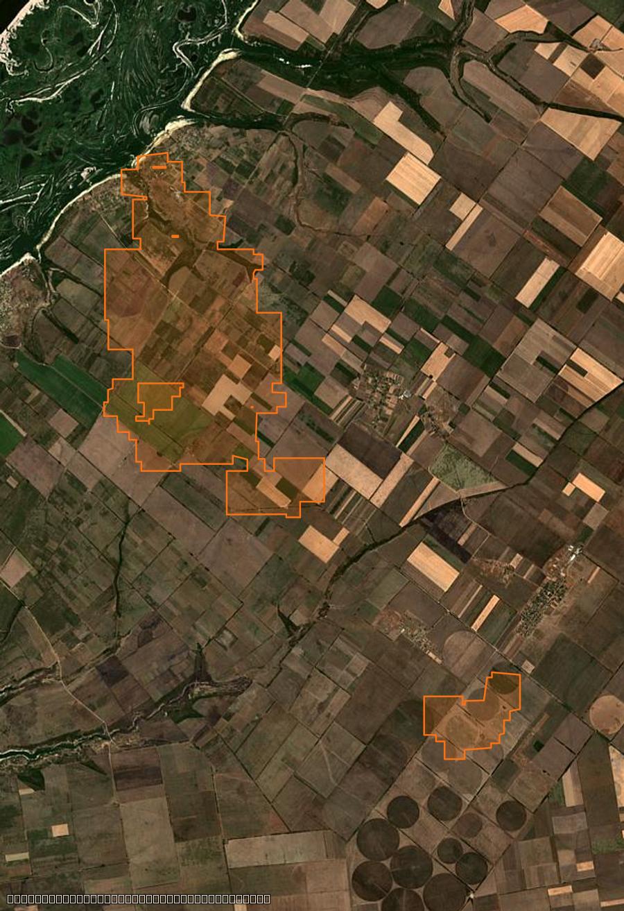 Contour de la zone brûlée de Горностаївська селищна громада (UA), tracé sur l'imagerie satellite