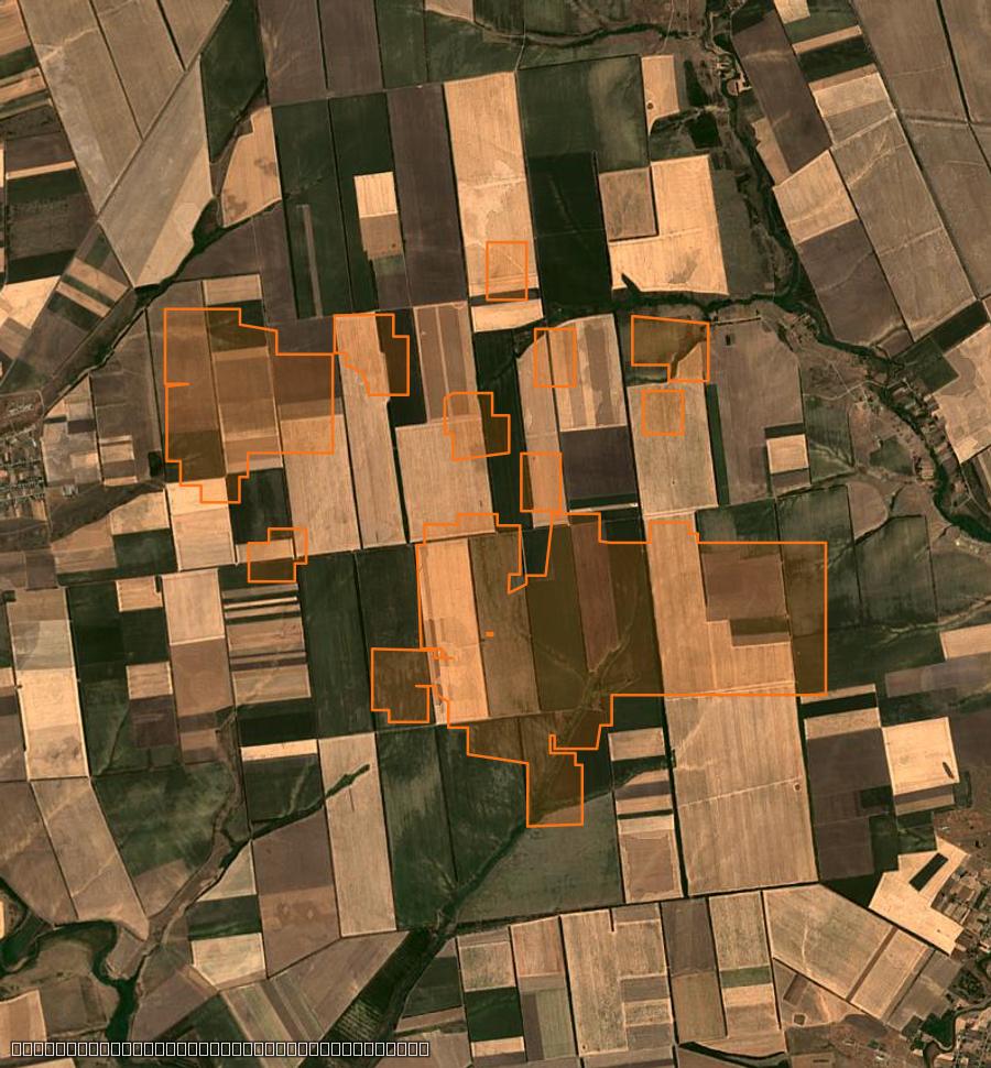 Contour de la zone brûlée de Андріївська селищна громада (UA), tracé sur l'imagerie satellite