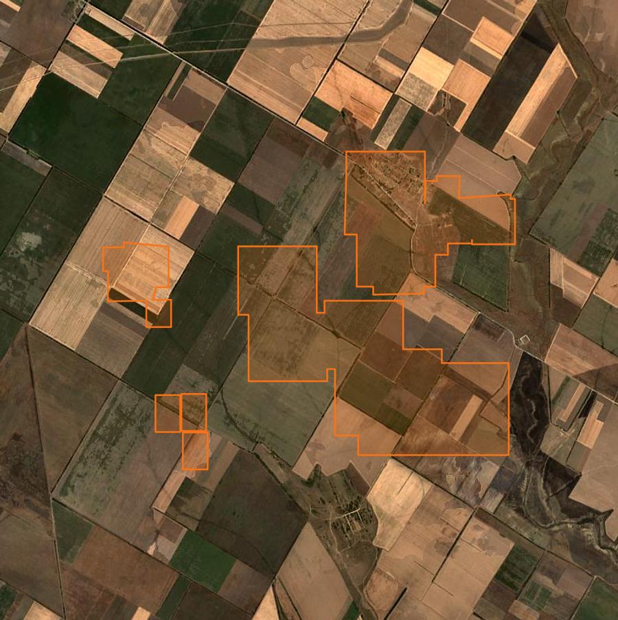 Contour de la zone brûlée de Милівська сільська громада (UA), tracé sur l'imagerie satellite