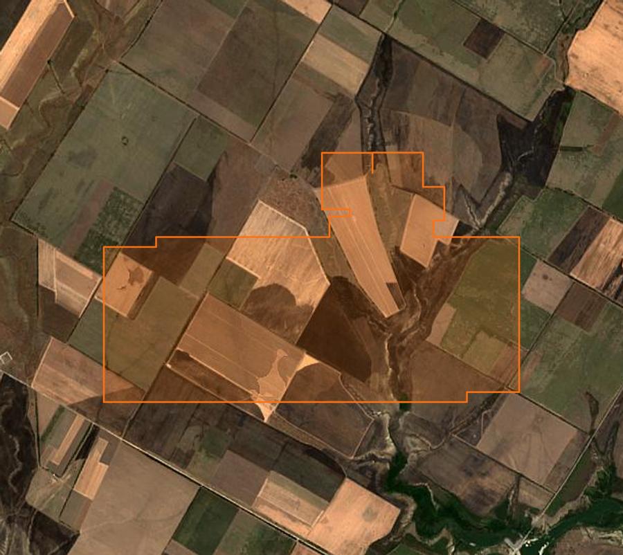 Contour de la zone brûlée de Милівська сільська громада (UA), tracé sur l'imagerie satellite
