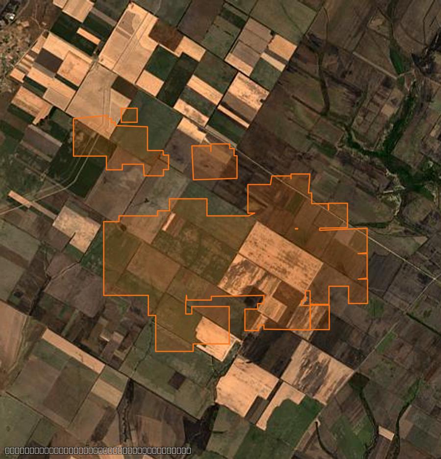 Contour de la zone brûlée de Милівська сільська громада (UA), tracé sur l'imagerie satellite