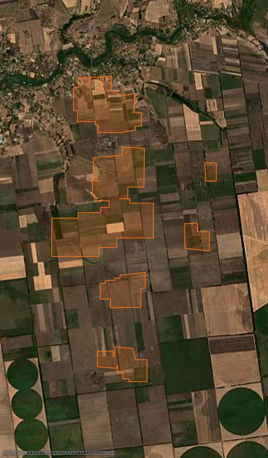 Contour de la zone brûlée de Малобілозерська сільська громада (UA), tracé sur l'imagerie satellite