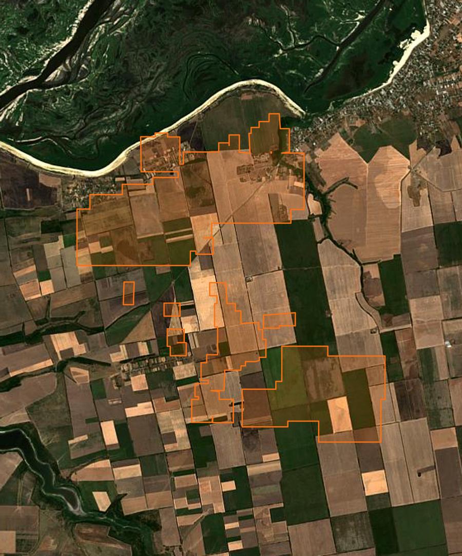 Contour de la zone brûlée de Кам'янсько-Дніпровська міська громада (UA), tracé sur l'imagerie satellite