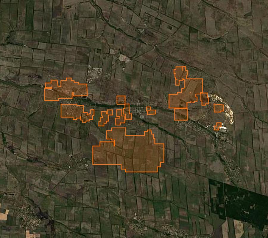 Contour de la zone brûlée de Павлівка (UA), tracé sur l'imagerie satellite