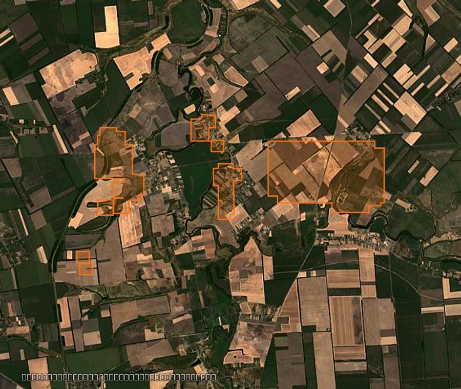 Contour de la zone brûlée de Покровська селищна громада (UA), tracé sur l'imagerie satellite