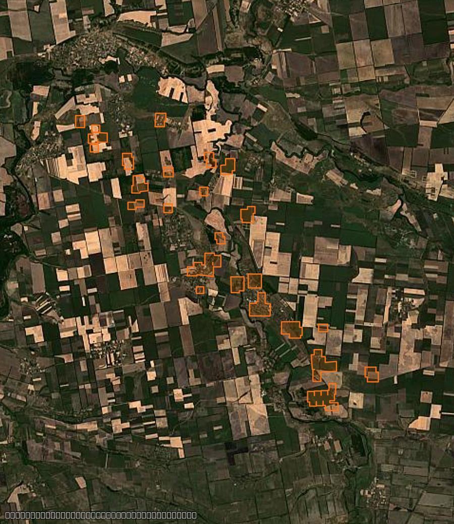 Contour de la zone brûlée de Комарська сільська громада (UA), tracé sur l'imagerie satellite