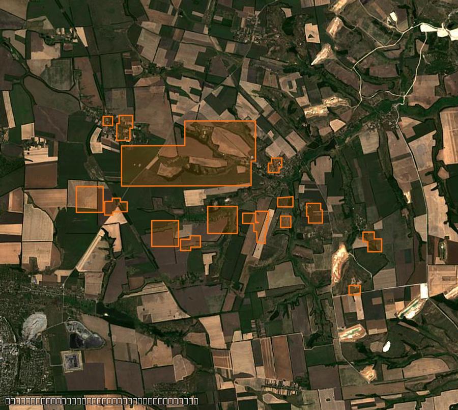 Contour de la zone brûlée de Білозерська міська громада (UA), tracé sur l'imagerie satellite