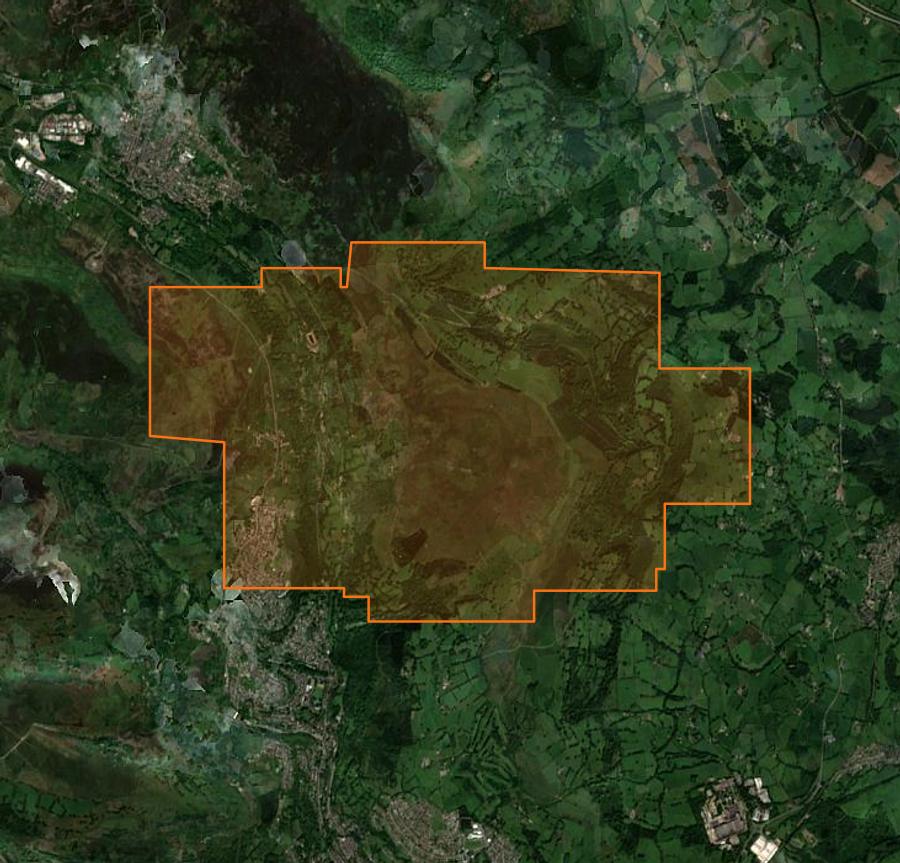 Contour de la zone brûlée de Torfaen (GB), tracé sur l'imagerie satellite